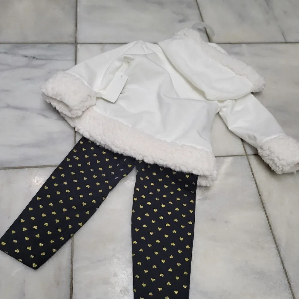 Baby Girls White Hoodie & Matching Heart Print Pants Set Size 12M NEW
